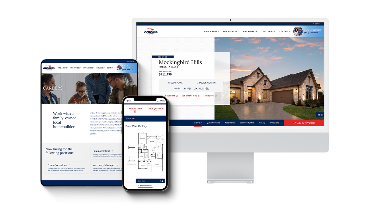 Home Builder Website Design for Antares Homes